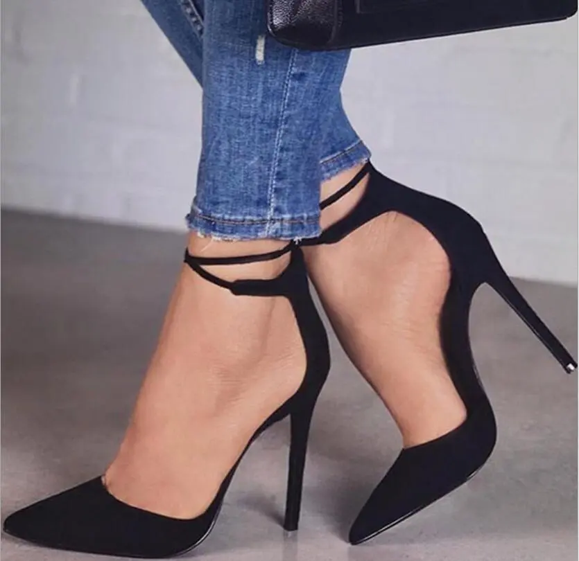 One-line buckle high heel sandals plus size - Black