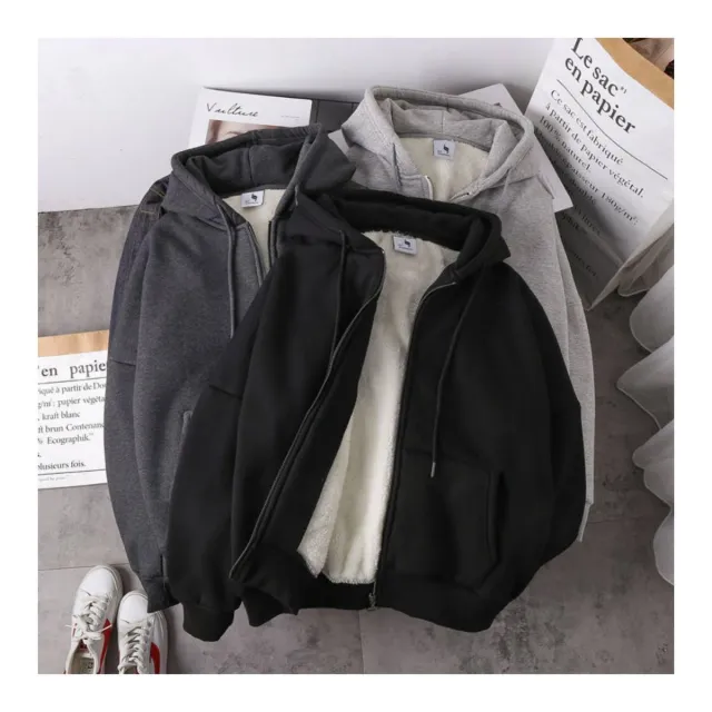 Student versatile loose hooded zipper cardigan sweater Black - Shop at LoveMi