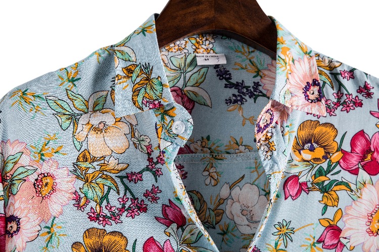 Cotton Short Sleeve Lapel Shirt Men's Loose Flower Shirt