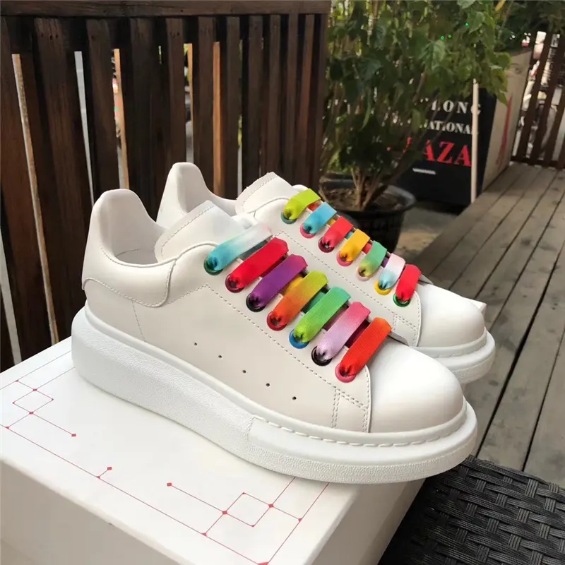 Rainbow belt white shoes