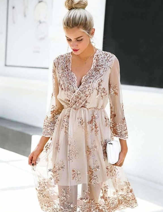 V-neck sequined dress