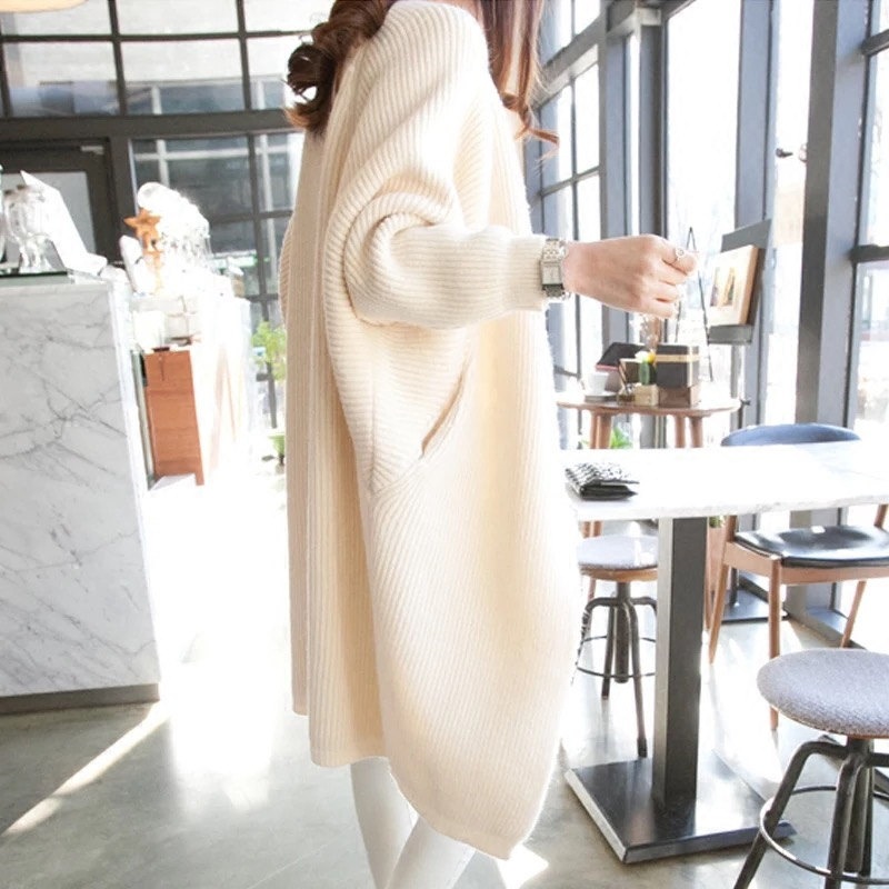 Medium and long sweater coat thickened loose large cardigan