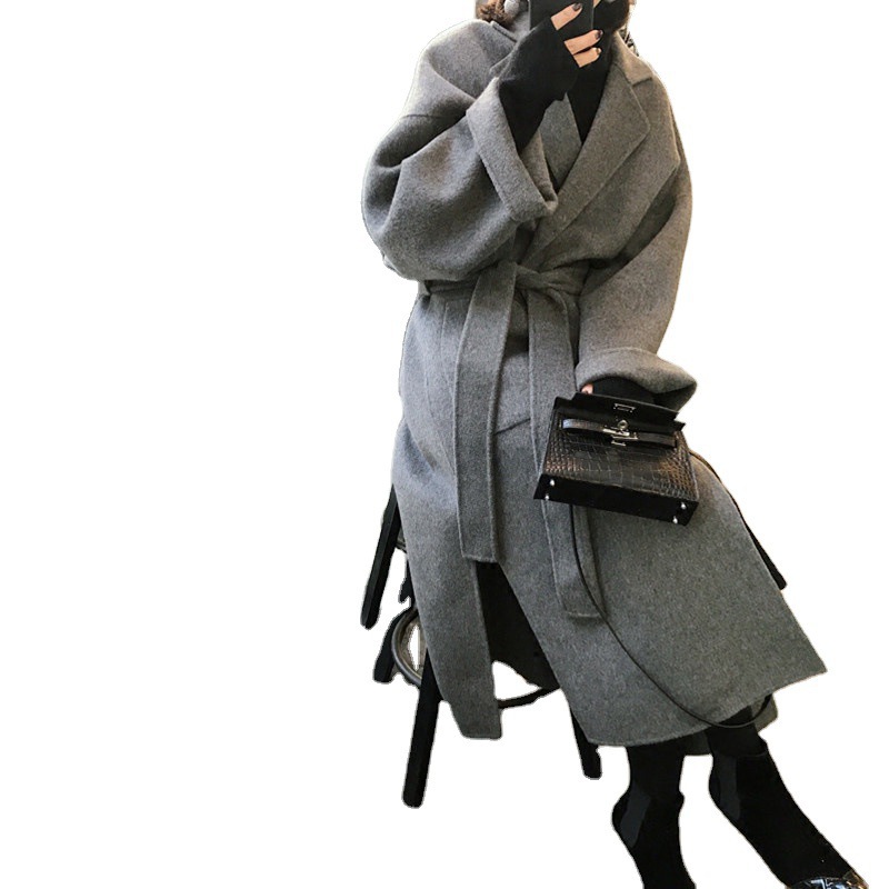 Fashionable loose medium length cashmere woolen coat