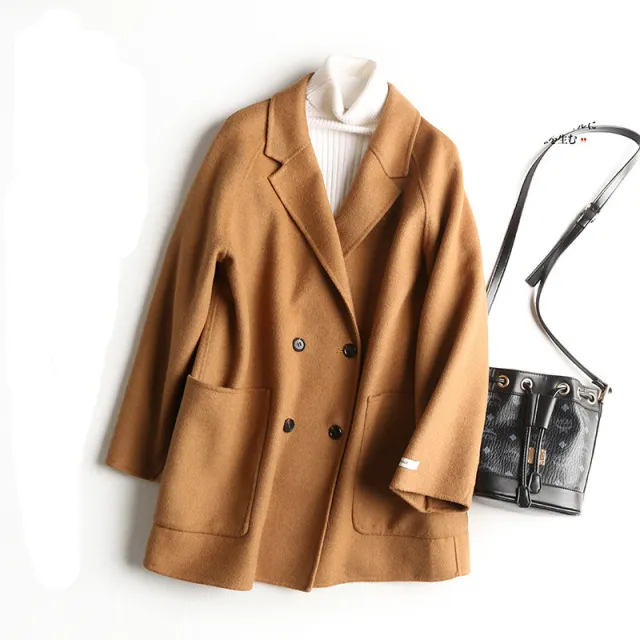 Vintage loose double faced cashmere suit coat Khaki - Shop at LoveMi