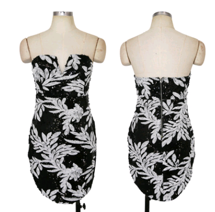 Wrapped chest small V-neck sequins flower sexy dress skirt hip dress