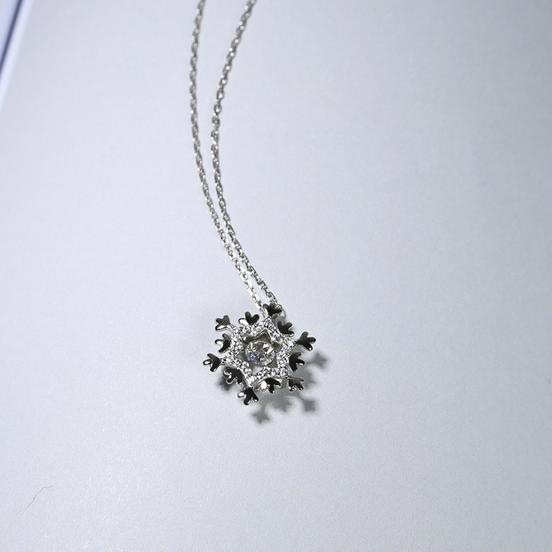 Christmas snowflakes beating heart necklace