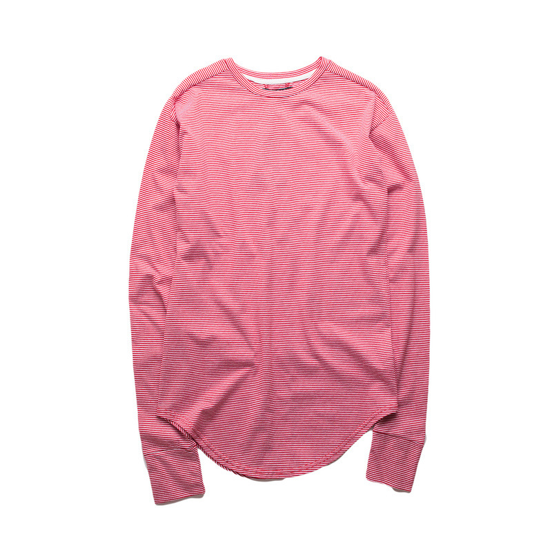 Wide neck classic black red stripe long sleeve T-shirt