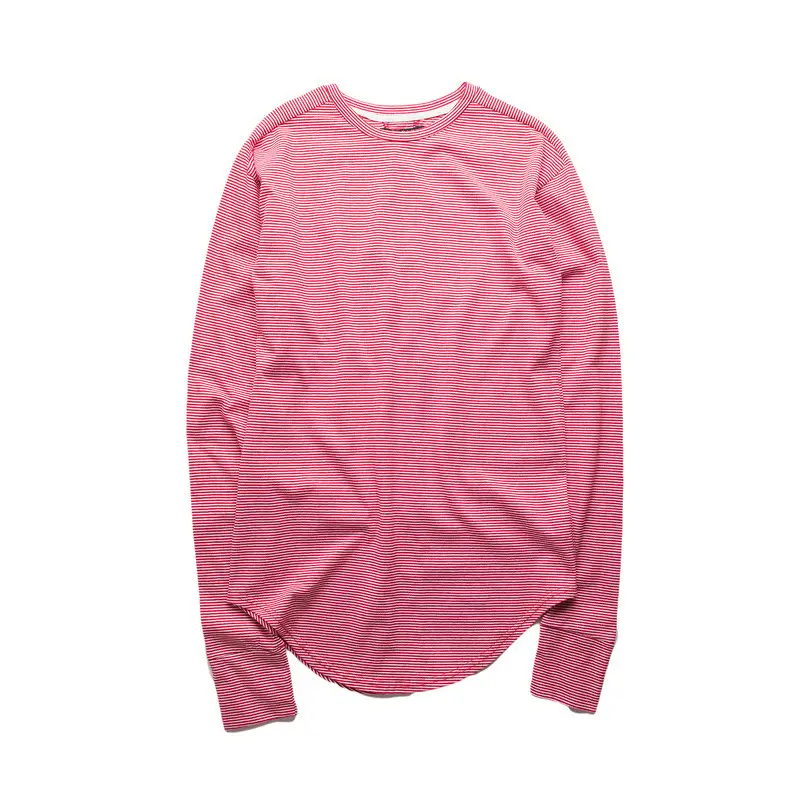 Wide neck classic black red stripe long sleeve T-shirt