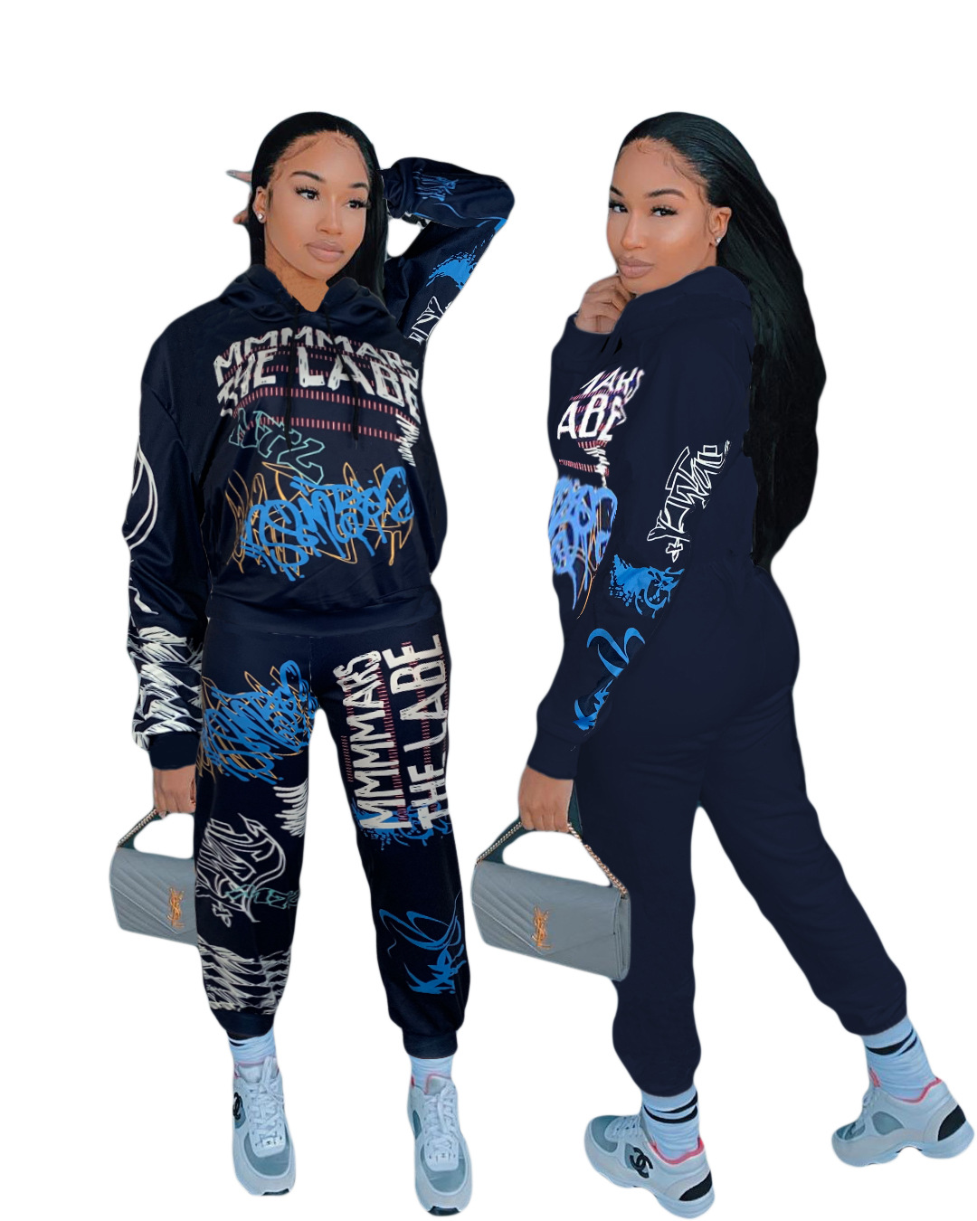 Printed trendy street sports sweatshirt suit
