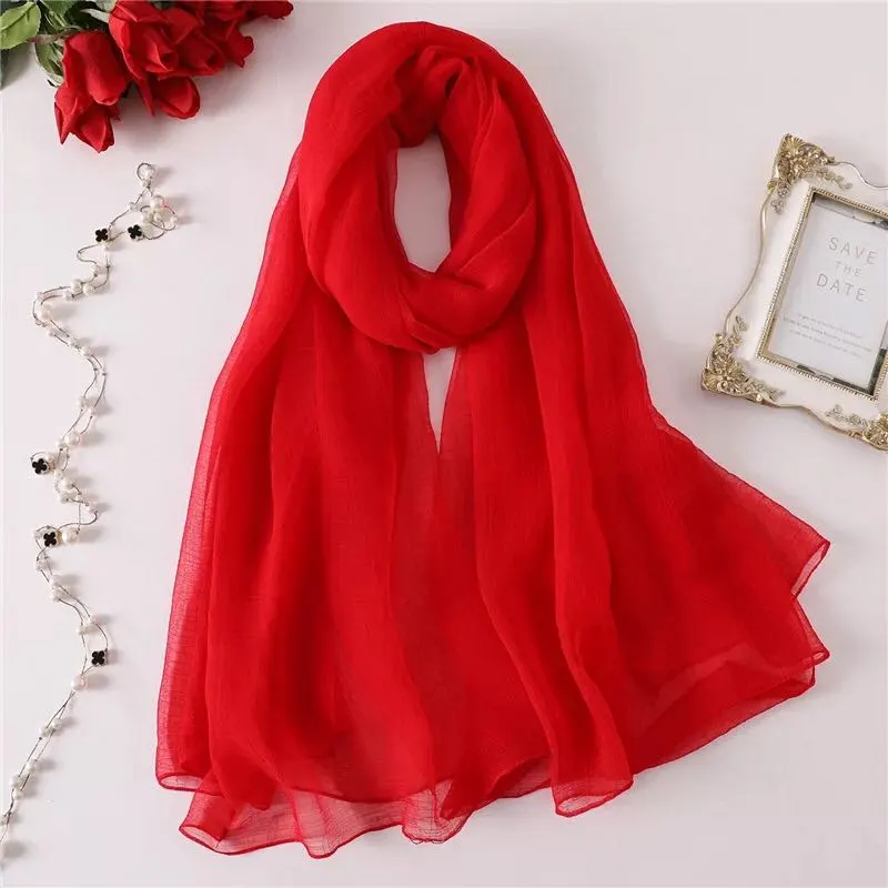 Long shawl beige scarf - Watermelon Red