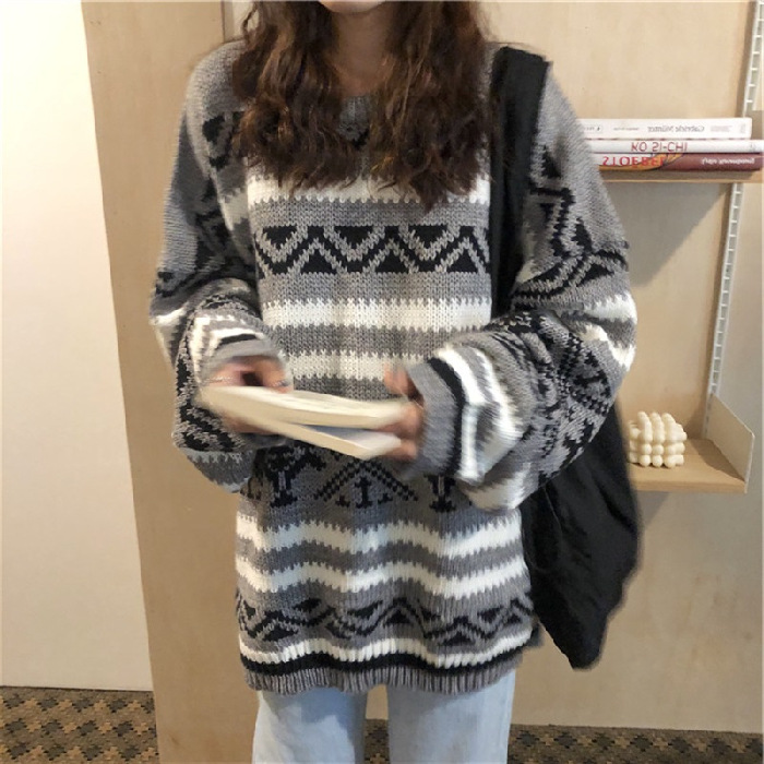 Lazy Korean style wild long-sleeved knit top