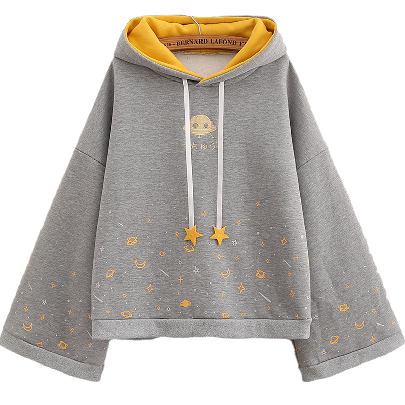 Fashion student loose flared sleeve cartoon long sleeve