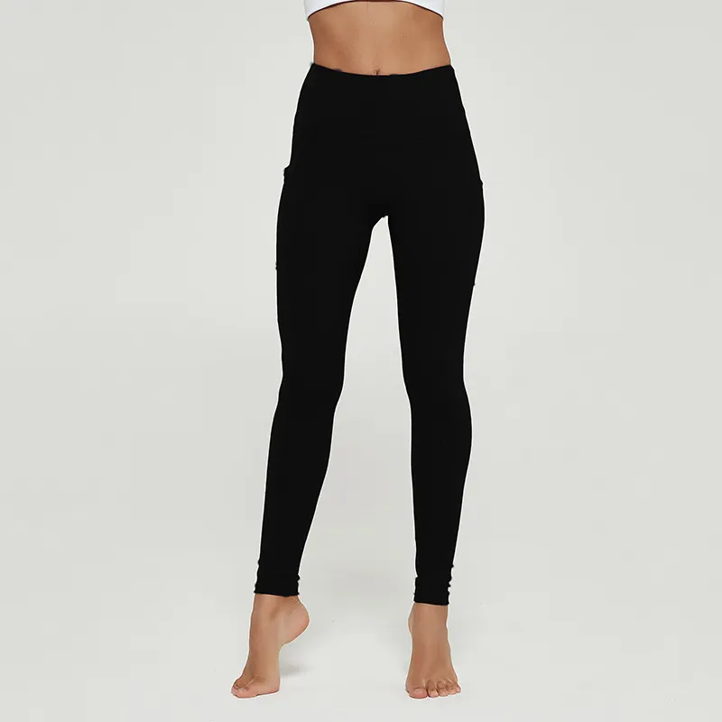 Peach hip stretch fitness nude pocket yoga pants - Black