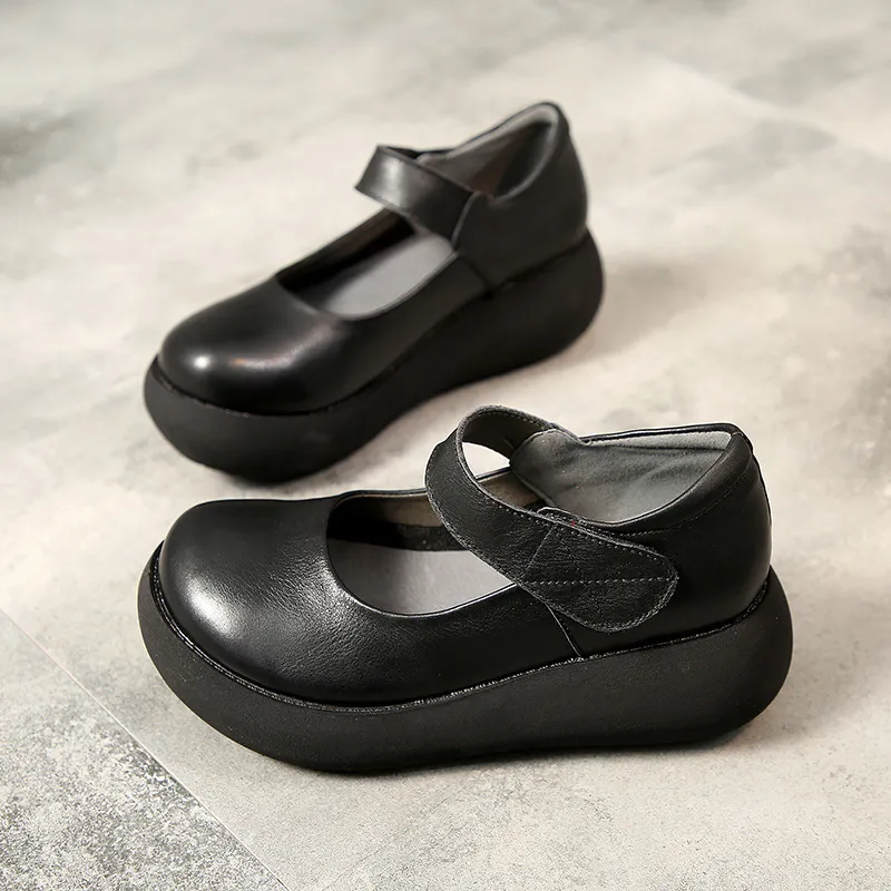 First layer cowhide heighten shoes - Black