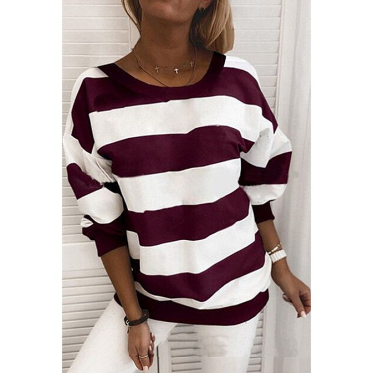 European and American women's striped print long sleeves