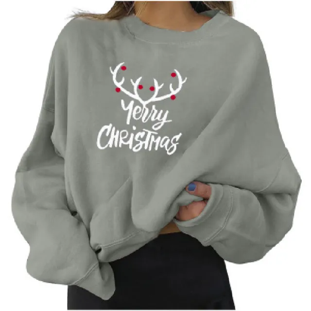 Fashion printed Christmas temperament top Grey - Shop at LoveMi