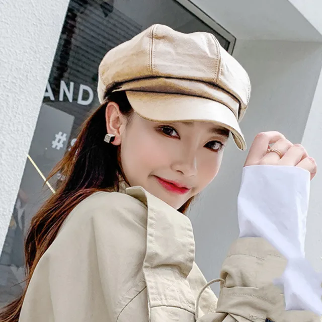 Female autumn and winter England fashion retro black octagonal hat Beige - Shop at LoveMi