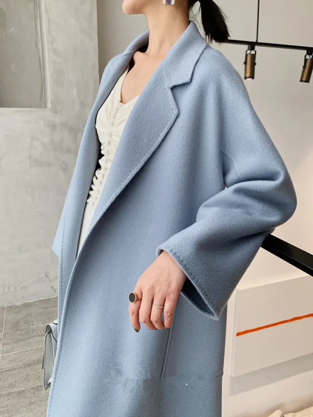 Loose water wave double face cashmere coat Light Blue - Shop at LoveMi