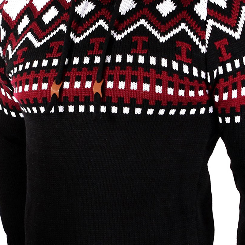 Men's Contrasting Hooded Casual Knit Pullover Sweater
