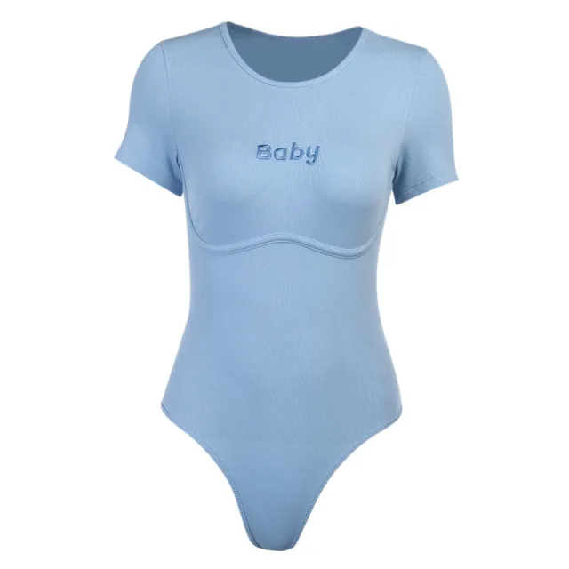 Embroidered one piece yoga wear Blue - Shop at LoveMi