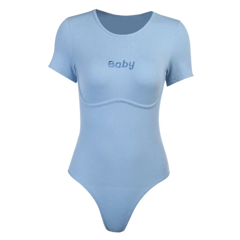 Embroidered one-piece yoga wear - Blue