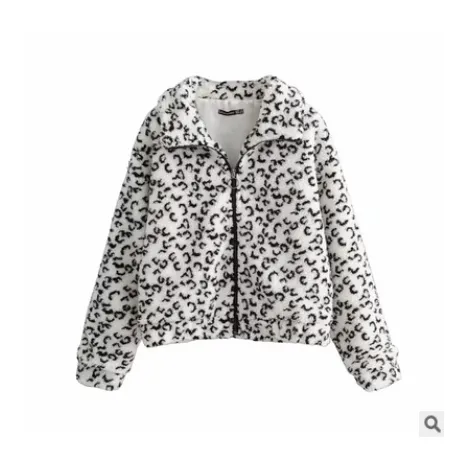 Autumn and winter warm lamb hair pocket cotton coat cotton coat Milk Leopard - Shop at LoveMi