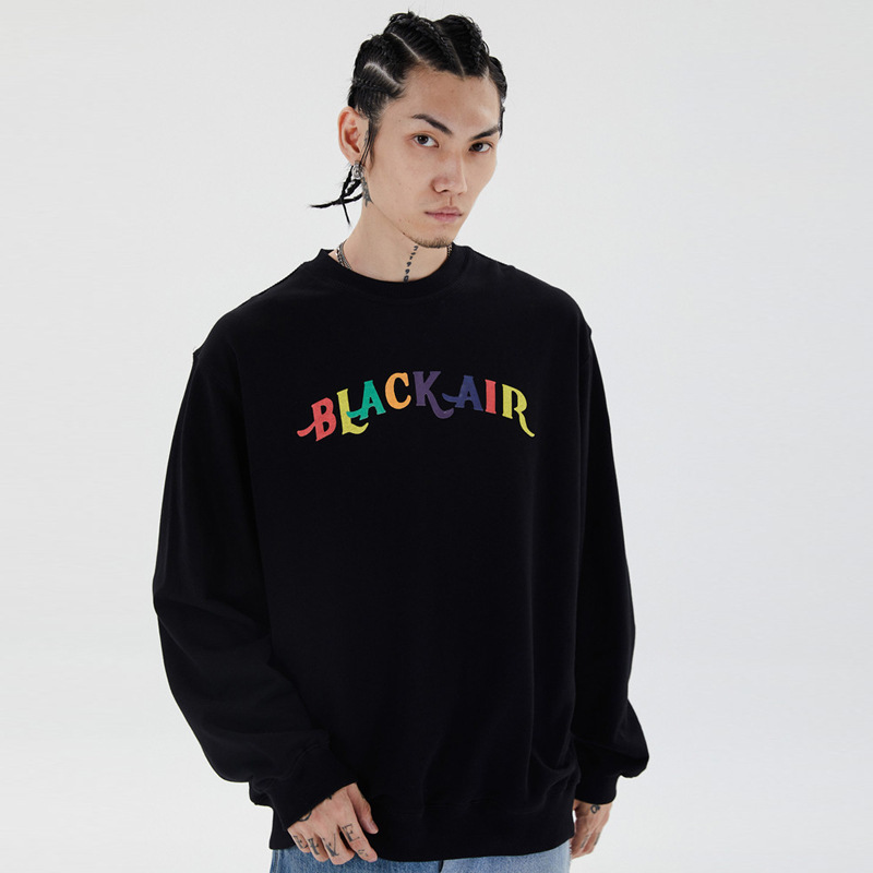 In new abstract pattern youth popular European and American high street retro 20 color English reflective printing sweater trend