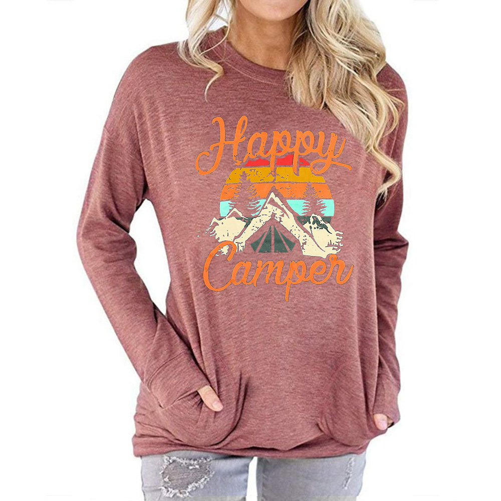 Hot Sale Bat Sleeve Round Neck Long Sleeve T-shirt Letter Pattern Printed Sweater With Pockets