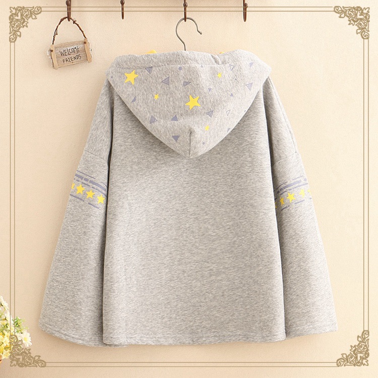 Printed hooded plus fleece sweatshirt