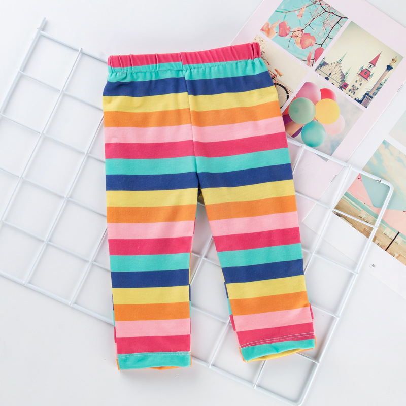 Cartoon Animal Long Sleeve Romper Rainbow Striped Pants Set