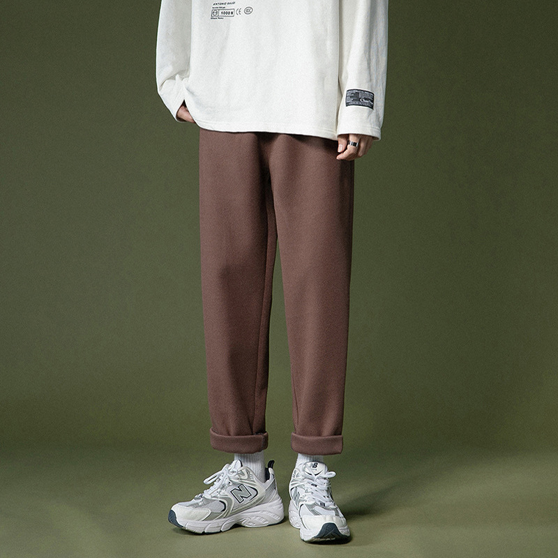 Loose straight-leg woolen wide-leg pants