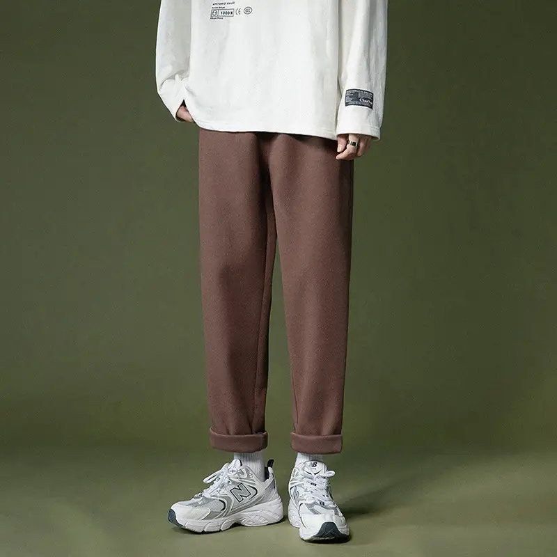 Loose straight-leg woolen wide-leg pants
