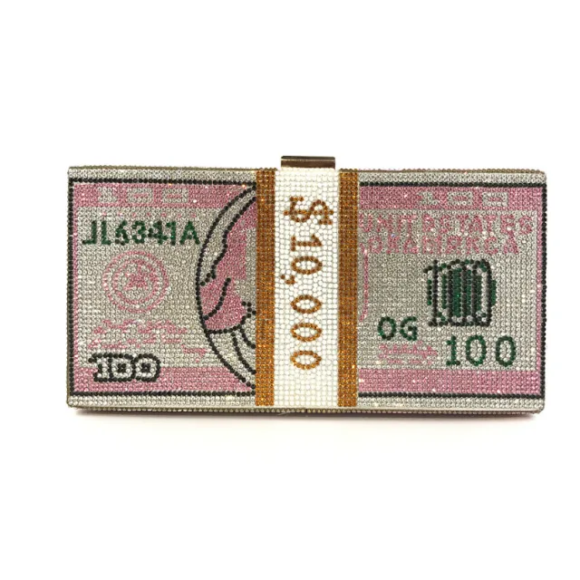 Women Crystal Diamond Cash Dollars Clutch Purses Chain Handbags Pink - Shop at LoveMi