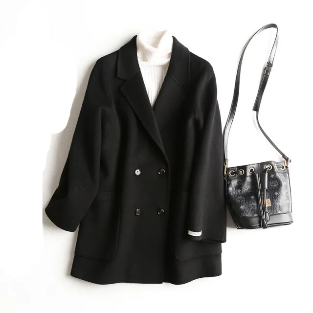 Vintage loose double faced cashmere suit coat Black - Shop at LoveMi