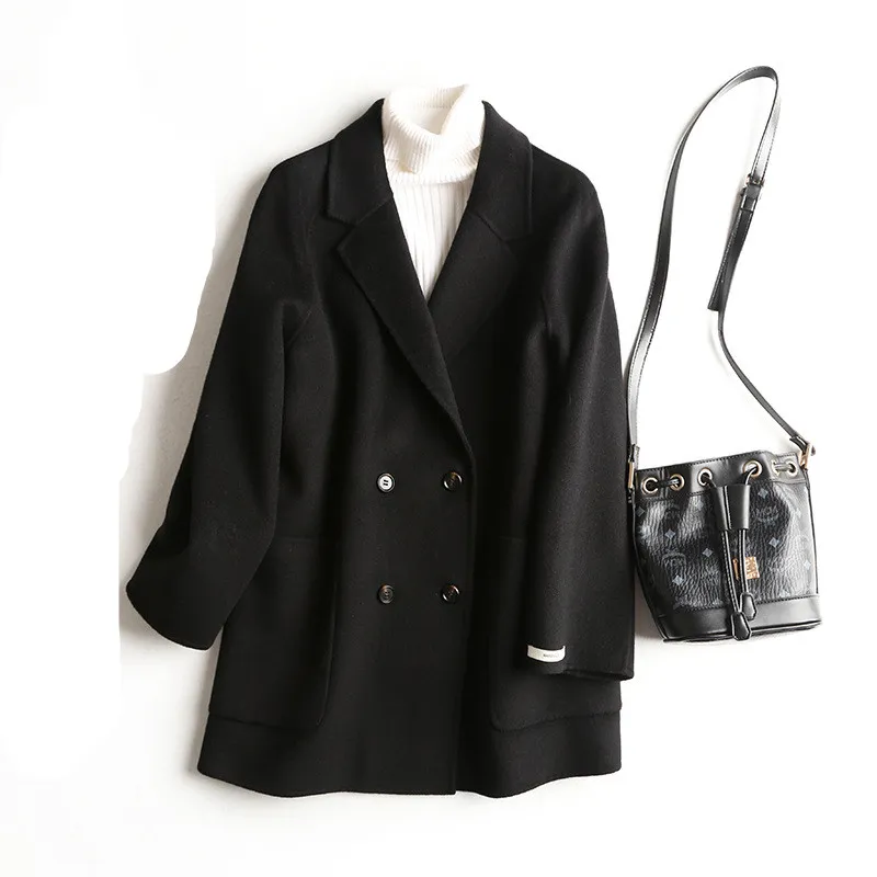 Vintage loose double faced cashmere suit coat - Black
