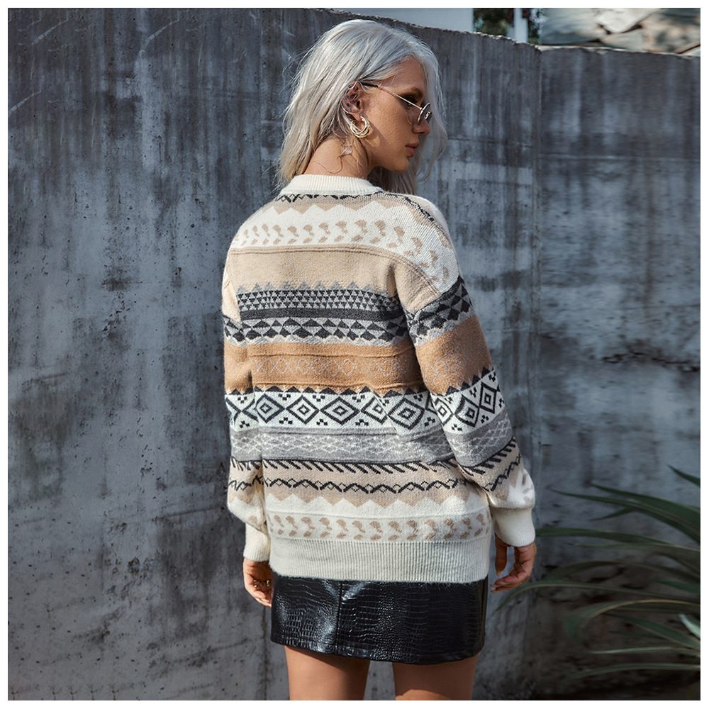 Rhombus pullover lazy style loose sweater