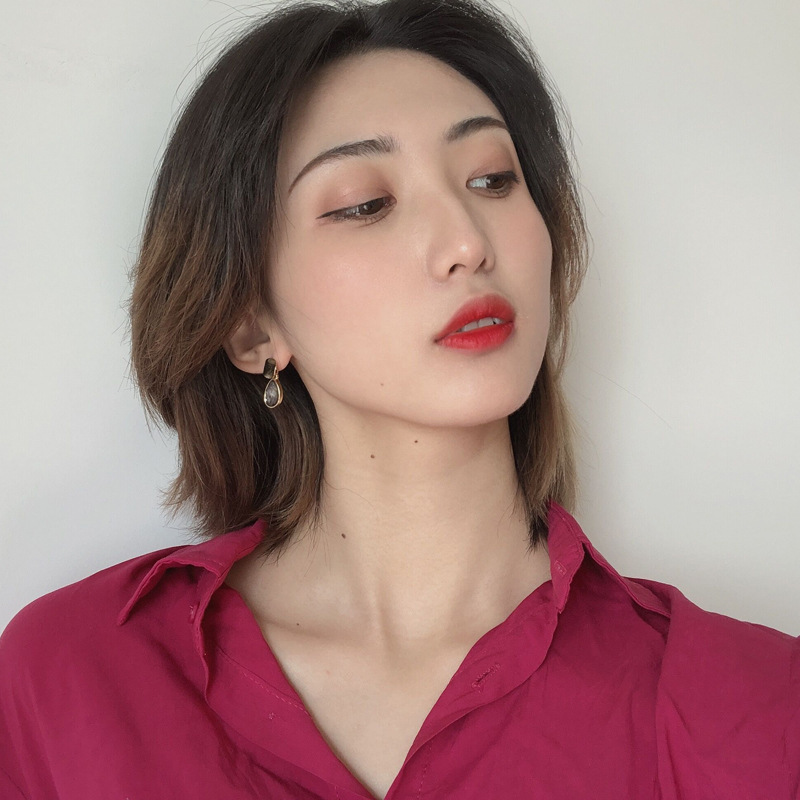 Simple temperament drop grey white earrings