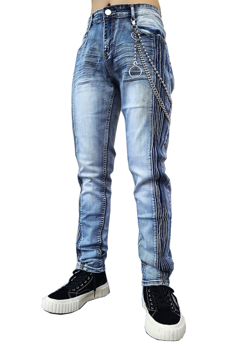 Retro trousers men's stitching jeans