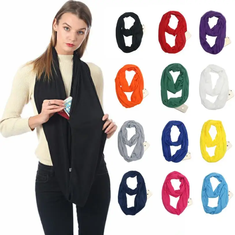 Pocket Scarf Solid Color Unlimited Bib Storage Zipper Bib