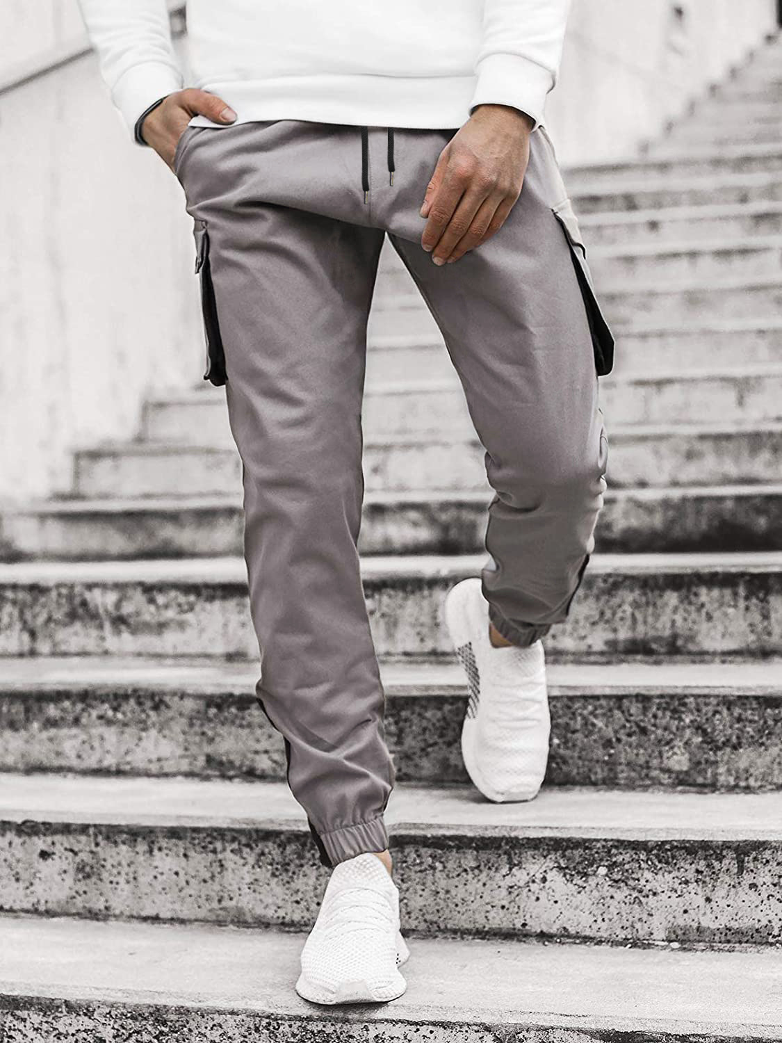 Men's three-dimensional bag and foot color block pants
