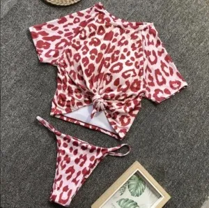 Knotted split swimsuit Pink - Shop at LoveMi