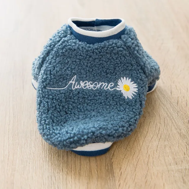 Dog feet embroidered warm Teddy coat Blue - Shop at LoveMi