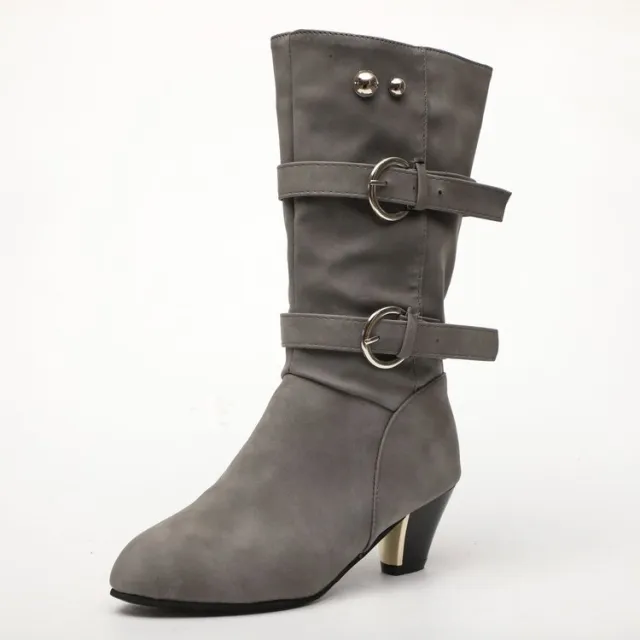 Thick heel mid heel boots Grey - Shop at LoveMi