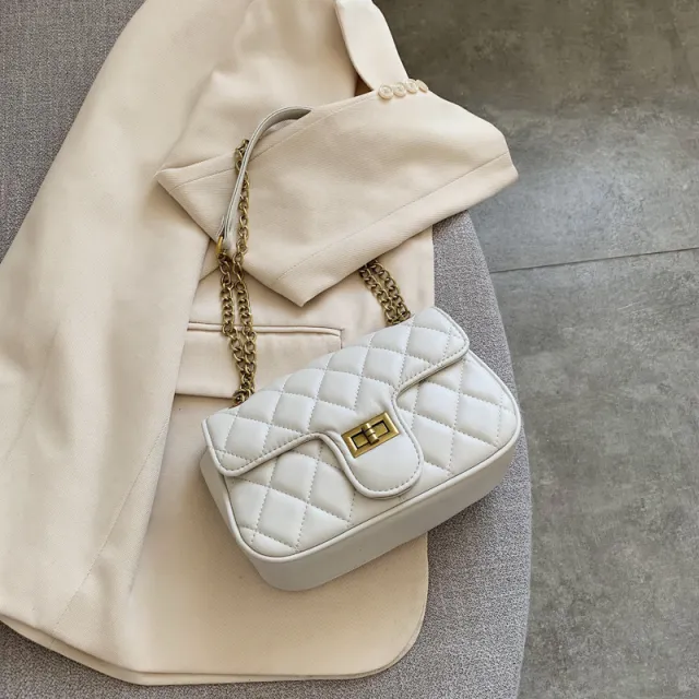One shoulder diamond chain crossbody all match small square bag Beige - Shop at LoveMi