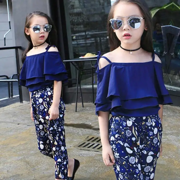 Western chiffon suit with seven-minute trousers for children