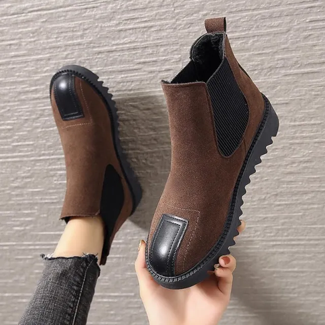 Frosted flat leather toe and velvet vintage Martin boots Khaki - Shop at LoveMi