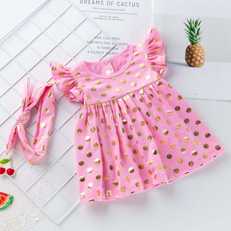 Two-piece golden polka dot flying sleeve princess dress
