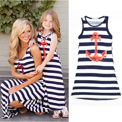 Blue and white striped anchor sleeveless dress