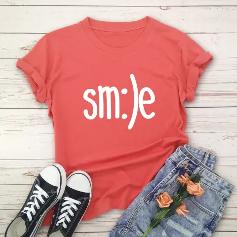 S-5XL Plus Size TShirt Women New Smile Letter Printed