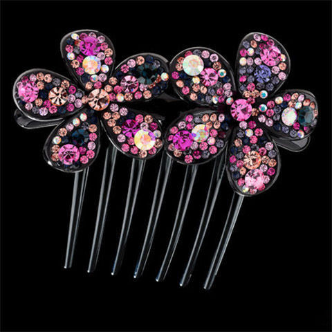 Hair accessories diamond and flower comb Black Pink - Shop at LoveMi